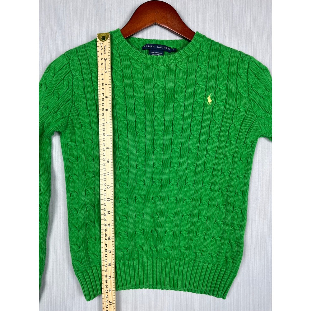 Ralph Lauren Womens S Green Cable Knit Cotton Pony Logo Preppy Classic Old Money - Picture 8 of 8